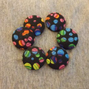 New 6 Black Multi Colors Polka Dot Fabric Covered Buttons 1 1/8 inch Gift